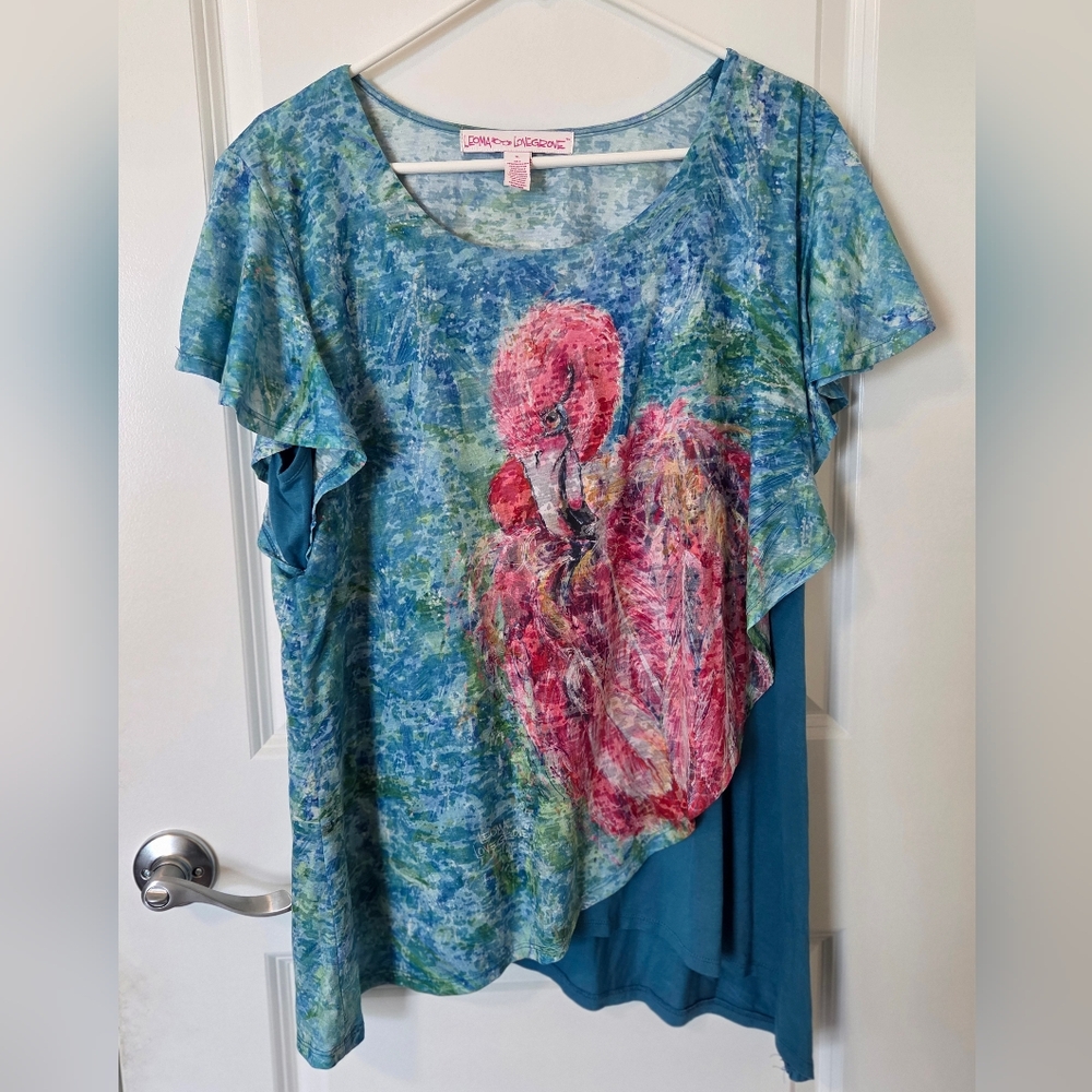 Artistic Flamingo Print Women's Short Sleeve Top